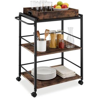 tectake ® Chariot de Service Style Industriel, Desserte à roulettes 65 x 41,5 x 87 cm, Chariot Cuisine avec Plateau Amovible, roulettes pivotantes à Frein, Meuble Cuisine, Meuble Rangement, Bois foncé - Publicité tectake ® Chariot de Service Style Industriel, Desserte à roulettes 65 x 41,5 x 87 cm, Chariot Cuisine avec Plateau Amovible, roulettes pivotantes à Frein, Meuble Cuisine, Meuble Rangement, Bois foncé - Publicité