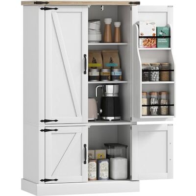 HOMCOM Buffet de Cuisine, Armoire de Cuisine, vaisselier, 4 Portes, 6 Porte-épices et étagères réglables, Style Rustique, Meuble de Rangement pour Salon, Salle à Manger, 76,3 x 40 x 136 cm, Blanc - Publicité HOMCOM Buffet de Cuisine, Armoire de Cuisine, vaisselier, 4 Portes, 6 Porte-épices et étagères réglables, Style Rustique, Meuble de Rangement pour Salon, Salle à Manger, 76,3 x 40 x 136 cm, Blanc - Publicité