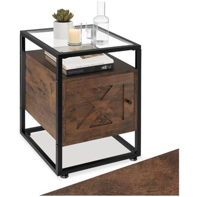 tectake ® Table de Chevet 40 x 43 x 60,5 cm, Plateau en Verre, Table de Nuit avec Porte magnétique et étagère réglable, Style Industriel, Meuble Chambre, Chevet de lit, Decoration Chambre, Bois foncé - Publicité tectake ® Table de Chevet 40 x 43 x 60,5 cm, Plateau en Verre, Table de Nuit avec Porte magnétique et étagère réglable, Style Industriel, Meuble Chambre, Chevet de lit, Decoration Chambre, Bois foncé - Publicité