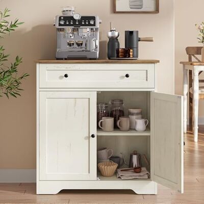 VASAGLE Siren Collection Meuble de Rangement, Buffet de Cuisine, Style Maison de Campagne, avec Tiroir, Étagère Réglable, 2 Portes, Bar à Café, 40 x 72 x 80 cm, Blanc Rustique LSC521WJ01 - Publicité VASAGLE Siren Collection Meuble de Rangement, Buffet de Cuisine, Style Maison de Campagne, avec Tiroir, Étagère Réglable, 2 Portes, Bar à Café, 40 x 72 x 80 cm, Blanc Rustique LSC521WJ01 - Publicité