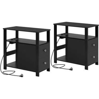 WOLTU Table d'Appoint avec Prise Intégrée, Table de Chevet Étroite avec 2 Tiroirs 2 Étagères 1 Compartiment Ouvert, 60x30x60 cm, Noir, BTS28sz-2 - Publicité WOLTU Table d'Appoint avec Prise Intégrée, Table de Chevet Étroite avec 2 Tiroirs 2 Étagères 1 Compartiment Ouvert, 60x30x60 cm, Noir, BTS28sz-2 - Publicité