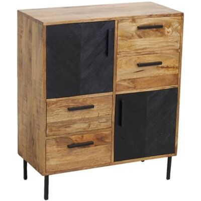 AUBRY GASPARD Commode Manguier Damier 2 Portes Amorties + 4 Tiroirs Bois Naturel et Noir Métal Noir 90x40x105 cm Livrée en Kit Poids 49 kg - Publicité AUBRY GASPARD Commode Manguier Damier 2 Portes Amorties + 4 Tiroirs Bois Naturel et Noir Métal Noir 90x40x105 cm Livrée en Kit Poids 49 kg - Publicité