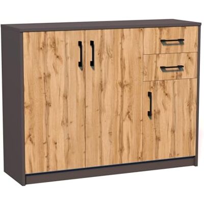 Home Collective Commode avec 2 tiroirs et 3 portes en finition mate, commode de 110 cm de large avec poignées en polymère de haute qualité, commode en bois avec tiroirs Fabriquée en panneau laminé chêne graphite - Publicité Home Collective Commode avec 2 tiroirs et 3 portes en finition mate, commode de 110 cm de large avec poignées en polymère de haute qualité, commode en bois avec tiroirs Fabriquée en panneau laminé chêne graphite - Publicité