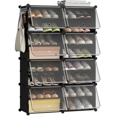 WOLTU Étagère à chaussures avec 8 compartiments, gain de place, avec crochets, étagère à chaussures en plastique, pour couloir, chambre à coucher, entrée, rangement à chaussures pour 32 paires de - Publicité WOLTU Étagère à chaussures avec 8 compartiments, gain de place, avec crochets, étagère à chaussures en plastique, pour couloir, chambre à coucher, entrée, rangement à chaussures pour 32 paires de - Publicité