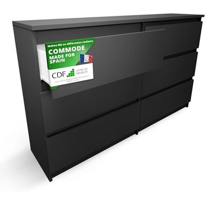 CDF Commode 6 Tiroirs Commode Chambre Noir Meuble Armoire de Rangement Spacieux pour Salon Bureau Spacieuse et Design Moderne Facile à Installer 30x75x120 cm Meuble à Vêtements - Publicité CDF Commode 6 Tiroirs Commode Chambre Noir Meuble Armoire de Rangement Spacieux pour Salon Bureau Spacieuse et Design Moderne Facile à Installer 30x75x120 cm Meuble à Vêtements - Publicité