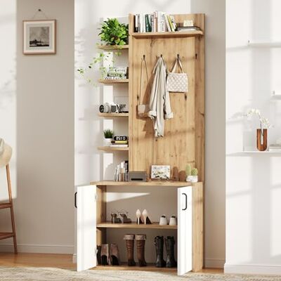 Merax Armoire de Couloir avec Compartiments de Rangement Commode pour Couloir Meuble de Rangement Meuble de Rangement avec étagère 75 x 33 x 180 cm Aspect Bois + Blanc - Publicité Merax Armoire de Couloir avec Compartiments de Rangement Commode pour Couloir Meuble de Rangement Meuble de Rangement avec étagère 75 x 33 x 180 cm Aspect Bois + Blanc - Publicité