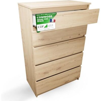 CDF Commode 5 Tiroirs Commode Chambre Chêne Artisan Meuble Armoire de Rangement Spacieux pour Salon Bureau Spacieuse et Design Moderne Facile à Installer 40x70x109,5 cm Meuble à Vêtements - Publicité CDF Commode 5 Tiroirs Commode Chambre Chêne Artisan Meuble Armoire de Rangement Spacieux pour Salon Bureau Spacieuse et Design Moderne Facile à Installer 40x70x109,5 cm Meuble à Vêtements - Publicité
