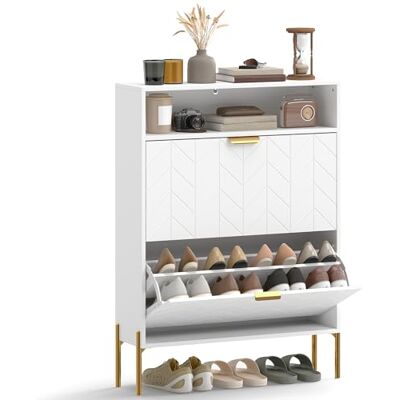 HOMCOM Meuble à Chaussures 16 Paires, Armoire à Chaussures étroite avec 2 tiroirs rabattables, Compartiment Ouvert et étagères réglables, Porte à Chevrons, pour Couloir, entrée, 80x23,7x110cm, Blanc - Publicité HOMCOM Meuble à Chaussures 16 Paires, Armoire à Chaussures étroite avec 2 tiroirs rabattables, Compartiment Ouvert et étagères réglables, Porte à Chevrons, pour Couloir, entrée, 80x23,7x110cm, Blanc - Publicité
