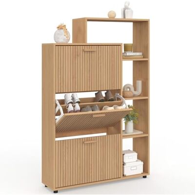 IDMarket Meuble à Chaussures 18 Paires Juliette 3 Portes avec étagères Lattes tasseau Bois Coloris chêne - Publicité IDMarket Meuble à Chaussures 18 Paires Juliette 3 Portes avec étagères Lattes tasseau Bois Coloris chêne - Publicité