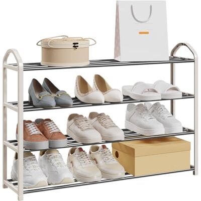 eSituro Étagère à Chaussures à 4 Niveaux en Plastique et Acier pour 12-16 Paires de Chaussures, entrée, Couloir et entrée, crème+Gris SSHR0023 - Publicité eSituro Étagère à Chaussures à 4 Niveaux en Plastique et Acier pour 12-16 Paires de Chaussures, entrée, Couloir et entrée, crème+Gris SSHR0023 - Publicité