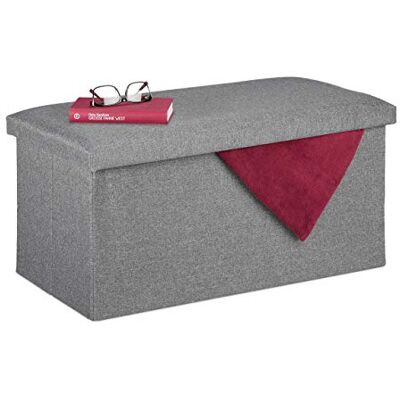Relaxdays Banquette, Espace de Rangement, Effet Lin, rembourré, entrée, Chambre à Coucher, Coffre HlP 38x76,5x38,5cm,Gri - Publicité Relaxdays Banquette, Espace de Rangement, Effet Lin, rembourré, entrée, Chambre à Coucher, Coffre HlP 38x76,5x38,5cm,Gri - Publicité