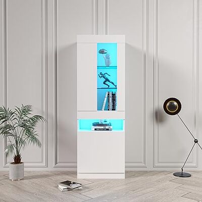 Merax Vitrine avec lumières LED Vitrine en verre avec beaucoup d'espace de rangement Armoire de rangement moderne Pour salon, bureau, salle à manger Blanc 50 x 40 x 180 cm - Publicité Merax Vitrine avec lumières LED Vitrine en verre avec beaucoup d'espace de rangement Armoire de rangement moderne Pour salon, bureau, salle à manger Blanc 50 x 40 x 180 cm - Publicité