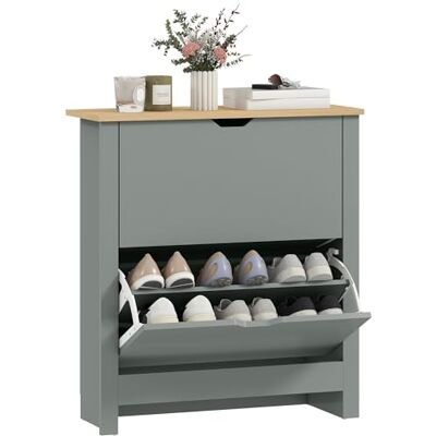 HOMCOM Meuble à Chaussures 12 Paires, Armoire à Chaussures étroite avec 2 tiroirs rabattables et étagères réglables, Style Moderne, pour Couloir, entrée, 72 x 26 x 80 cm, Gris Clair et Bois Naturel - Publicité HOMCOM Meuble à Chaussures 12 Paires, Armoire à Chaussures étroite avec 2 tiroirs rabattables et étagères réglables, Style Moderne, pour Couloir, entrée, 72 x 26 x 80 cm, Gris Clair et Bois Naturel - Publicité