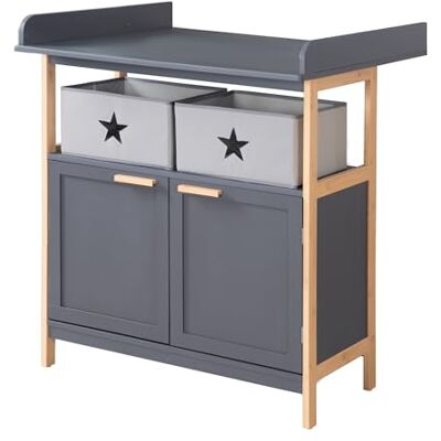 roba Commode à Langer Berlin en Bois de Bambou 2 Portes et 1 Compartiment 2 Boîtes en Toile et Fixation Murale Incluse Plan Amovible pour Transition en Commode Simple Anthracite - Publicité roba Commode à Langer Berlin en Bois de Bambou 2 Portes et 1 Compartiment 2 Boîtes en Toile et Fixation Murale Incluse Plan Amovible pour Transition en Commode Simple Anthracite - Publicité