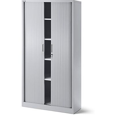 Jan Nowak Armoire Rideaux de Bureau métallique 4 étagères Porte roulante tôle d'acier verrouillable 185 cm x 90 cm x 45 cm (Gris) - Publicité Jan Nowak Armoire Rideaux de Bureau métallique 4 étagères Porte roulante tôle d'acier verrouillable 185 cm x 90 cm x 45 cm (Gris) - Publicité