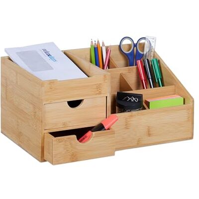 Relaxdays Organisateur Bureau, 2 tiroirs, 7 Compartiments, HxLxP: 15,5x33x20,5 cm, Range-Fournitures, Bambou, Nature - Publicité Relaxdays Organisateur Bureau, 2 tiroirs, 7 Compartiments, HxLxP: 15,5x33x20,5 cm, Range-Fournitures, Bambou, Nature - Publicité