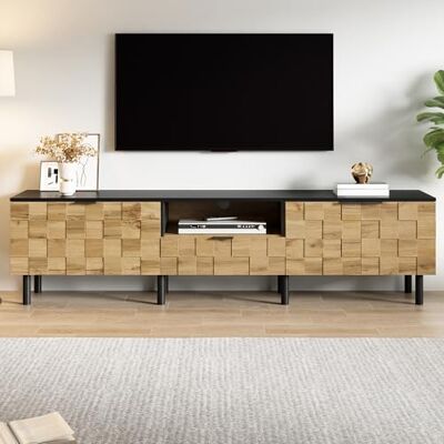 Merax Meuble TV 180 cm mosaïque, TV Lowboard avec 2 Portes, 1 tiroir et Niche Ouverte, TV Schrank Salon Moderne, Meuble télévision avec Pieds métal Noirs, Rangement multimédia Design Bois Naturel - Publicité Merax Meuble TV 180 cm mosaïque, TV Lowboard avec 2 Portes, 1 tiroir et Niche Ouverte, TV Schrank Salon Moderne, Meuble télévision avec Pieds métal Noirs, Rangement multimédia Design Bois Naturel - Publicité