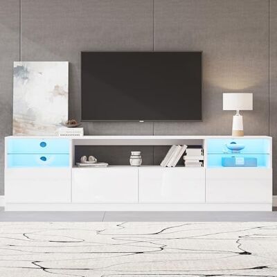 BTM Meuble TV Blanc avec éclairage LED et façade Brillante, 3 tiroirs, pour téléviseur jusqu'à 75 Pouces, 180 x 35 x 45 cm, Salon Chambre Salle à Manger - Publicité BTM Meuble TV Blanc avec éclairage LED et façade Brillante, 3 tiroirs, pour téléviseur jusqu'à 75 Pouces, 180 x 35 x 45 cm, Salon Chambre Salle à Manger - Publicité