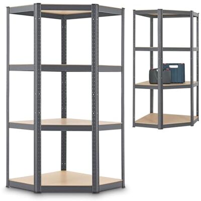 Juskys étagère d'angle étagère de Stockage Corner Easy 160 x 75 x 40-75 cm 320 kg, 4 Planches en Bois MDF Métal galvanisé Étagère pour Charges Lourdes étagère de Cave emboîtable Gris - Publicité Juskys étagère d'angle étagère de Stockage Corner Easy 160 x 75 x 40-75 cm 320 kg, 4 Planches en Bois MDF Métal galvanisé Étagère pour Charges Lourdes étagère de Cave emboîtable Gris - Publicité