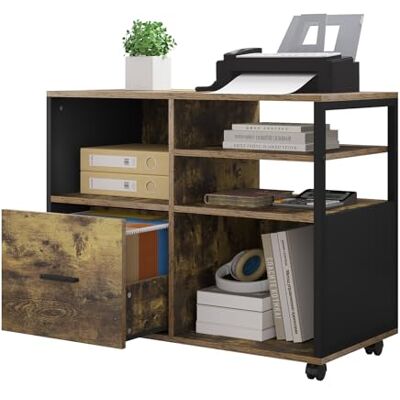WOLTU Caisson Bureau, Meuble Rangement Mobile, Meuble Imprimante pour Documents et Dossier sur roulettes, avec 1 Tiroir et 4 Compartiments Ouverts, Noir et Marron Rustique, ASK05hov - Publicité WOLTU Caisson Bureau, Meuble Rangement Mobile, Meuble Imprimante pour Documents et Dossier sur roulettes, avec 1 Tiroir et 4 Compartiments Ouverts, Noir et Marron Rustique, ASK05hov - Publicité