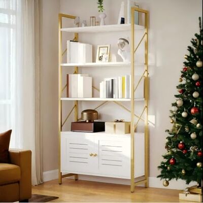 YITAHOME Bibliothèque avec Armoire de Rangement, étagère à Livres à 5 Niveaux avec Portes, pour Chambre à Coucher, Salon, Bureau, Blanc et doré - Publicité YITAHOME Bibliothèque avec Armoire de Rangement, étagère à Livres à 5 Niveaux avec Portes, pour Chambre à Coucher, Salon, Bureau, Blanc et doré - Publicité