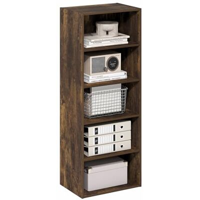 Furinno Basic Bibliothèque À 5 Niveaux, Étagère Cubique De Rangement, 28 X 43 X 112 Cm, pour Salon, Chambre, Bureau, Couleur Pin Ambré - Publicité Furinno Basic Bibliothèque À 5 Niveaux, Étagère Cubique De Rangement, 28 X 43 X 112 Cm, pour Salon, Chambre, Bureau, Couleur Pin Ambré - Publicité