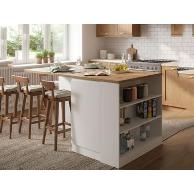 DMORA - Isla de cocina Osvaldo - Blanc brillant - Chêne - Kitchen island - Publicité DMORA - Isla de cocina Osvaldo - Blanc brillant - Chêne - Kitchen island - Publicité