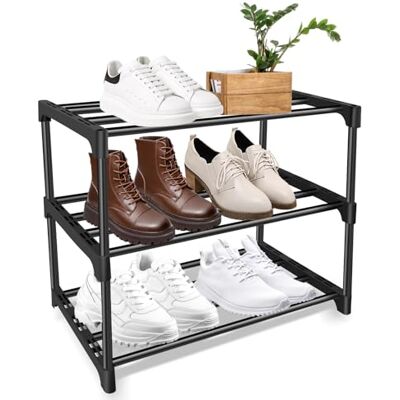 KILDOWS Etagere Chaussure, Empilable Petit Meuble Chaussure en Métal 3 Niveaux Porte Chaussures Rangement Chaussure pour 6 Paires pour Entrée Couloir Chambre à Coucher Salon Dressing, Noir - Publicité KILDOWS Etagere Chaussure, Empilable Petit Meuble Chaussure en Métal 3 Niveaux Porte Chaussures Rangement Chaussure pour 6 Paires pour Entrée Couloir Chambre à Coucher Salon Dressing, Noir - Publicité
