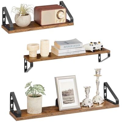 VASAGLE Étagère Murale, Tablette Flottante, Lot de 3, 2 Façons de Montage, Étagère de Rangement Suspendue, pour Salon, Cuisine, Bureau, Salle de Bain, Marron Rustique et Noir Mat LWS043K01 - Publicité VASAGLE Étagère Murale, Tablette Flottante, Lot de 3, 2 Façons de Montage, Étagère de Rangement Suspendue, pour Salon, Cuisine, Bureau, Salle de Bain, Marron Rustique et Noir Mat LWS043K01 - Publicité