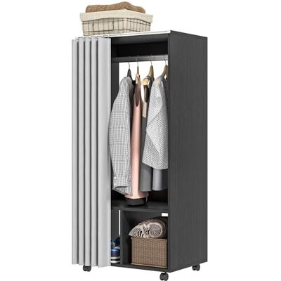 HOMCOM Armoire penderie Mobile Dressing avec Rideau Armoire de Rangement 4 roulettes avec Tringle de Suspension et étagères, penderie vêtement Roulant pour Chambre, 60 x 40 x 128 cm Noir - Publicité HOMCOM Armoire penderie Mobile Dressing avec Rideau Armoire de Rangement 4 roulettes avec Tringle de Suspension et étagères, penderie vêtement Roulant pour Chambre, 60 x 40 x 128 cm Noir - Publicité