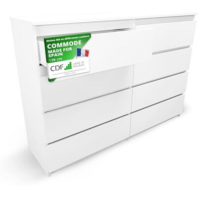 CDF Commode 8 Tiroirs Commode Chambre Blanc Meuble Armoire de Rangement Spacieux pour Salon Bureau Spacieuse et Design Moderne Facile à Installer 40x97x138 cm Meuble à Vêtements - Publicité CDF Commode 8 Tiroirs Commode Chambre Blanc Meuble Armoire de Rangement Spacieux pour Salon Bureau Spacieuse et Design Moderne Facile à Installer 40x97x138 cm Meuble à Vêtements - Publicité