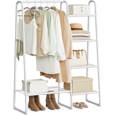 SONGMICS Portant à Vêtement, Penderie à Vêtements, 5 Étagères de Rangement, Structure en Métal, 40 x 101,7 x 153,3 cm, pour Chambre, Salon, Entrée, Blanc Mat HSR138W01 - Publicité SONGMICS Portant à Vêtement, Penderie à Vêtements, 5 Étagères de Rangement, Structure en Métal, 40 x 101,7 x 153,3 cm, pour Chambre, Salon, Entrée, Blanc Mat HSR138W01 - Publicité