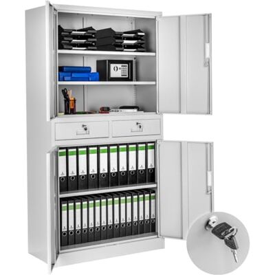 tectake Armoire de Rangement Metal Armoire de Bureau avec Serrure 4 Portes battantes et 2 tiroirs verrouillables pour Rangement Dossier, 80 x 40 x 180 cm Gris Clair - Publicité tectake Armoire de Rangement Metal Armoire de Bureau avec Serrure 4 Portes battantes et 2 tiroirs verrouillables pour Rangement Dossier, 80 x 40 x 180 cm Gris Clair - Publicité