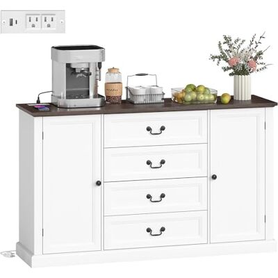HOMCOM Buffet de Cuisine, Armoire de Cuisine avec 4 tiroirs à Fermeture Douce, étagère épaisse, Buffet avec étagères réglables, Style Rustique, pour Le Salon, la Salle à Manger, 147x40x87 cm, Blanc - Publicité HOMCOM Buffet de Cuisine, Armoire de Cuisine avec 4 tiroirs à Fermeture Douce, étagère épaisse, Buffet avec étagères réglables, Style Rustique, pour Le Salon, la Salle à Manger, 147x40x87 cm, Blanc - Publicité