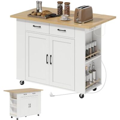 HOMCOM Îlot de Cuisine avec Station de Charge à roulettes 2 Tiroirs Blanc Chariot de Cuisine, Plan de Travail Rabattable, Racks à Épices, Étagère Réglable, pour Cuisine et Salle à Manger - Publicité HOMCOM Îlot de Cuisine avec Station de Charge à roulettes 2 Tiroirs Blanc Chariot de Cuisine, Plan de Travail Rabattable, Racks à Épices, Étagère Réglable, pour Cuisine et Salle à Manger - Publicité