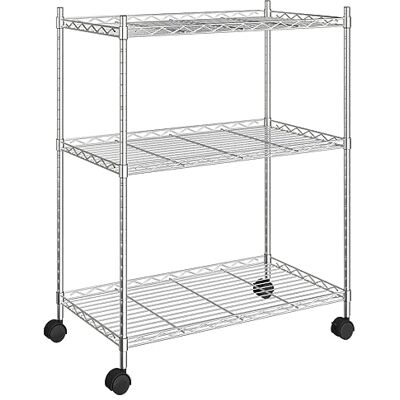 Helloshop26 Étagère de Stockage 3 Niveaux et Roues 60 x 35 x 81cm Chrome 150 kg 02_0000658 - Publicité Helloshop26 Étagère de Stockage 3 Niveaux et Roues 60 x 35 x 81cm Chrome 150 kg 02_0000658 - Publicité