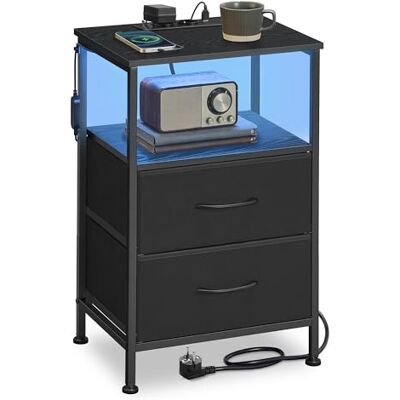 SONGMICS Collection BELLAH Table de Chevet avec Multiprise, Table d'Appoint avec Éclairage LED Réglable, Style Moderne, 1 Étagère Ouverte et 2 Tiroirs, Noir d'encre et Noir Boisé LGS302BH02 - Publicité SONGMICS Collection BELLAH Table de Chevet avec Multiprise, Table d'Appoint avec Éclairage LED Réglable, Style Moderne, 1 Étagère Ouverte et 2 Tiroirs, Noir d'encre et Noir Boisé LGS302BH02 - Publicité