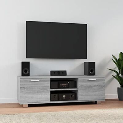 QZZCED Meuble TV en contreplaqué gris Sonoma Meuble TV brillant avec grand rangement et sorties pour câbles, design moderne et élégant pour salon. Publicité QZZCED Meuble TV en contreplaqué gris Sonoma Meuble TV brillant avec grand rangement et sorties pour câbles, design moderne et élégant pour salon. Publicité