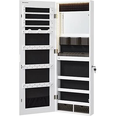 SONGMICS Armoire à Bijoux Murale, Organisateur avec Lumières LED, Placard de Rangement, avec Miroir sans Cadre, Miroir de Maquillage Intégré, 2 Tiroirs, Verrouillable, Blanc JJC013W01 - Publicité SONGMICS Armoire à Bijoux Murale, Organisateur avec Lumières LED, Placard de Rangement, avec Miroir sans Cadre, Miroir de Maquillage Intégré, 2 Tiroirs, Verrouillable, Blanc JJC013W01 - Publicité