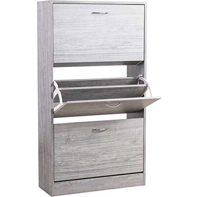 BAKAJI Meuble à Chaussures en Bois MDF avec 3 Portes Porte-Chaussures à Rabat, poignées en métal, Double Profondeur, Dimensions compactes, Fin 63 x 24 x 115 cm, Gain de Place, entrée Maison (Gris) - Publicité BAKAJI Meuble à Chaussures en Bois MDF avec 3 Portes Porte-Chaussures à Rabat, poignées en métal, Double Profondeur, Dimensions compactes, Fin 63 x 24 x 115 cm, Gain de Place, entrée Maison (Gris) - Publicité