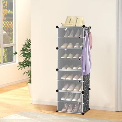 LANTUS Étagère à Chaussures 8 Compartiments 16 Paires, Étagère de Rangement Modulable, Compartiment, Porte, Cadre en Acier, Plastique, pour Couloir, Chambre, Entrée,44 x 32 x 126 cm (Noir) - Publicité LANTUS Étagère à Chaussures 8 Compartiments 16 Paires, Étagère de Rangement Modulable, Compartiment, Porte, Cadre en Acier, Plastique, pour Couloir, Chambre, Entrée,44 x 32 x 126 cm (Noir) - Publicité