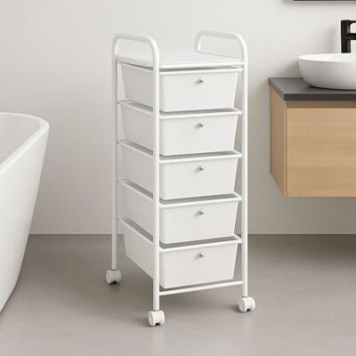 IDIMEX Caisson sur roulettes GINA Chariot avec 5 tiroirs Blancs Transparent et 1 étagère, Meuble de Rangement pour Salle de Bain en métal laqué Blanc - Publicité IDIMEX Caisson sur roulettes GINA Chariot avec 5 tiroirs Blancs Transparent et 1 étagère, Meuble de Rangement pour Salle de Bain en métal laqué Blanc - Publicité