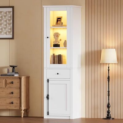 Merax Vitrine LED Blanche Haute 55x40x200 cm, Meuble vitrine avec 2 Portes et 1 tiroir, Armoire de Rangement en Verre Moderne avec poignées métal Aluminium - Publicité Merax Vitrine LED Blanche Haute 55x40x200 cm, Meuble vitrine avec 2 Portes et 1 tiroir, Armoire de Rangement en Verre Moderne avec poignées métal Aluminium - Publicité