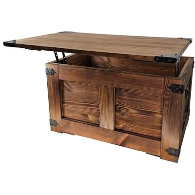 Creative Table basse, boîte en bois, coffre au trésor, boîte de rangement, table de rangement, table basse, 77 x 49 x 45 cm, fabriquée à la main, huile de bois écologique wengé - Publicité Creative Table basse, boîte en bois, coffre au trésor, boîte de rangement, table de rangement, table basse, 77 x 49 x 45 cm, fabriquée à la main, huile de bois écologique wengé - Publicité