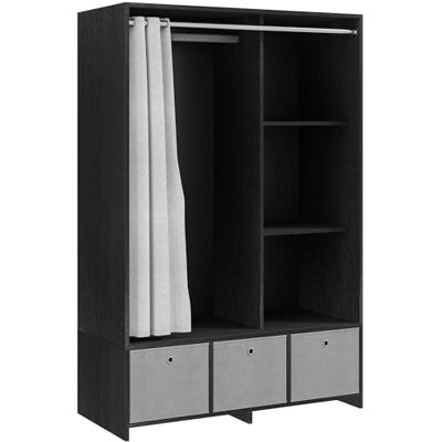 HOMCOM Armoire penderie, Dressing avec Rideau, Armoire Chambre vêtement, Garde-Robe avec Tringle, 3 Compartiments et 3 tiroirs en Tissu Amovibles 105 x 48 x 160 cm, Noir - Publicité HOMCOM Armoire penderie, Dressing avec Rideau, Armoire Chambre vêtement, Garde-Robe avec Tringle, 3 Compartiments et 3 tiroirs en Tissu Amovibles 105 x 48 x 160 cm, Noir - Publicité