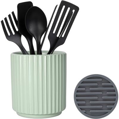 MONOSUGO Petit porte-ustensiles pour comptoir de cuisine (14 x 11 cm) en céramique pour ustensiles de cuisine avec tapis de séchage en silicone vert - Publicité MONOSUGO Petit porte-ustensiles pour comptoir de cuisine (14 x 11 cm) en céramique pour ustensiles de cuisine avec tapis de séchage en silicone vert - Publicité