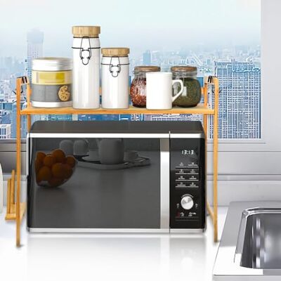 LANTUS Micro-Ondes Rack, 2 Couches Support de Four à Micro-Ondes en Bambou, Ajustable Etagere Rangement Cuisine avec 4 Crochets Et Support de Planche à Découper-52 * 30 * 35cm-2 Couche - Publicité LANTUS Micro-Ondes Rack, 2 Couches Support de Four à Micro-Ondes en Bambou, Ajustable Etagere Rangement Cuisine avec 4 Crochets Et Support de Planche à Découper-52 * 30 * 35cm-2 Couche - Publicité