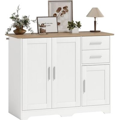 HOMCOM Buffet Salon, Meuble de Rangement avec 2 tiroirs, 3 Portes et étagère réglable, Style Contemporain, Buffet Salle à Manger et Cuisine, 100 x 40 x 78 cm, Blanc et Bois Naturel - Publicité HOMCOM Buffet Salon, Meuble de Rangement avec 2 tiroirs, 3 Portes et étagère réglable, Style Contemporain, Buffet Salle à Manger et Cuisine, 100 x 40 x 78 cm, Blanc et Bois Naturel - Publicité