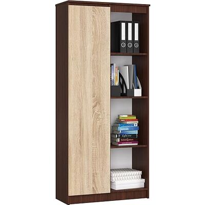 AKORD Bibliothèque de Bureau Rangement CLP 80 cm 4 Étagères Externes 1 Porte sur Pied Grand Meuble pour Salon Panneau Stratifié 16mm Couleur Wengé/Sonoma - Publicité AKORD Bibliothèque de Bureau Rangement CLP 80 cm 4 Étagères Externes 1 Porte sur Pied Grand Meuble pour Salon Panneau Stratifié 16mm Couleur Wengé/Sonoma - Publicité