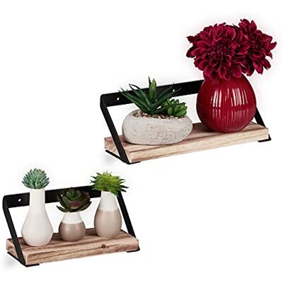 Relaxdays Étagère Murale au Style Industriel, en Lot de 2, en métal et Bois, Deux Tailles Disponibles, pour déco, Nature - Publicité Relaxdays Étagère Murale au Style Industriel, en Lot de 2, en métal et Bois, Deux Tailles Disponibles, pour déco, Nature - Publicité